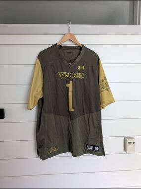 Under Armour Notre Dame Fighting Irish #1 God Country Jersey Green Gold Men's XL